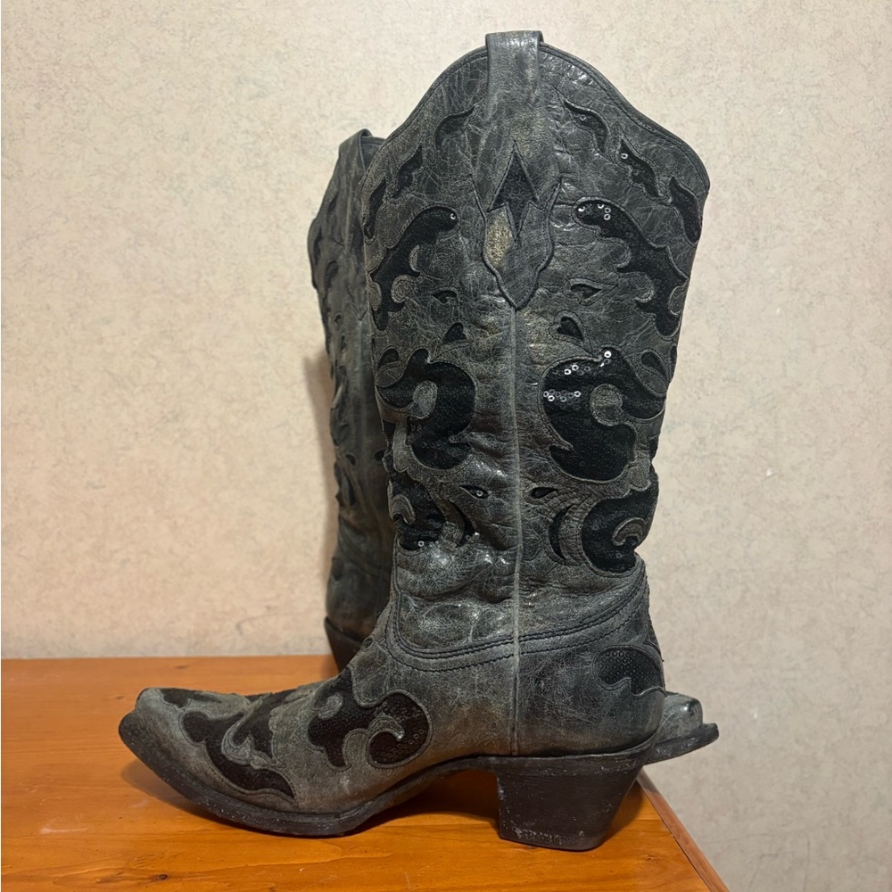 Corral Crater Sequin Inlay Western Cowboy Boots Distressed Leather Snip Toe 9.5 - Picture 7 of 12